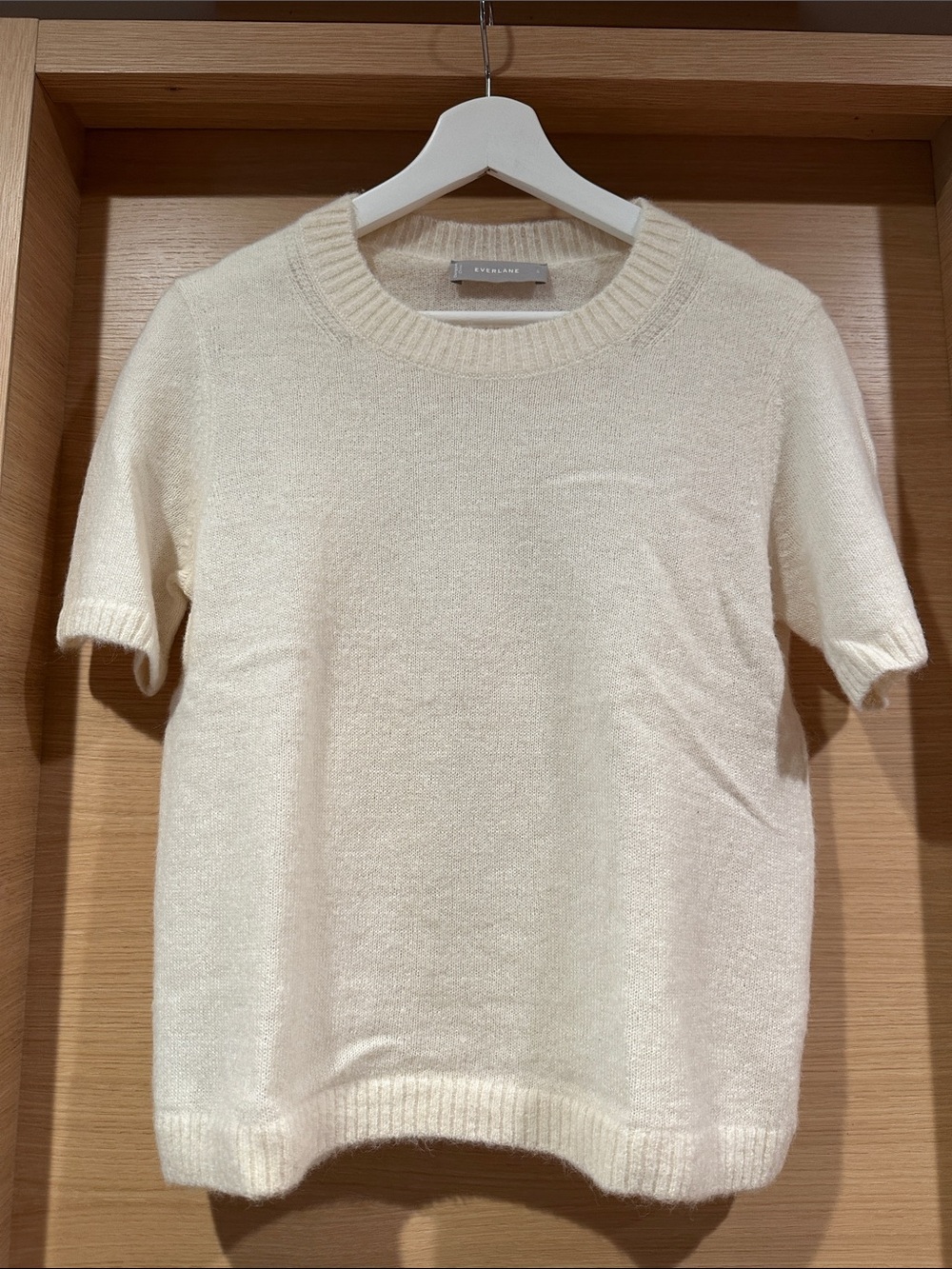 Everlane Cream Short-Sleeve Crewneck wool blend Sweater